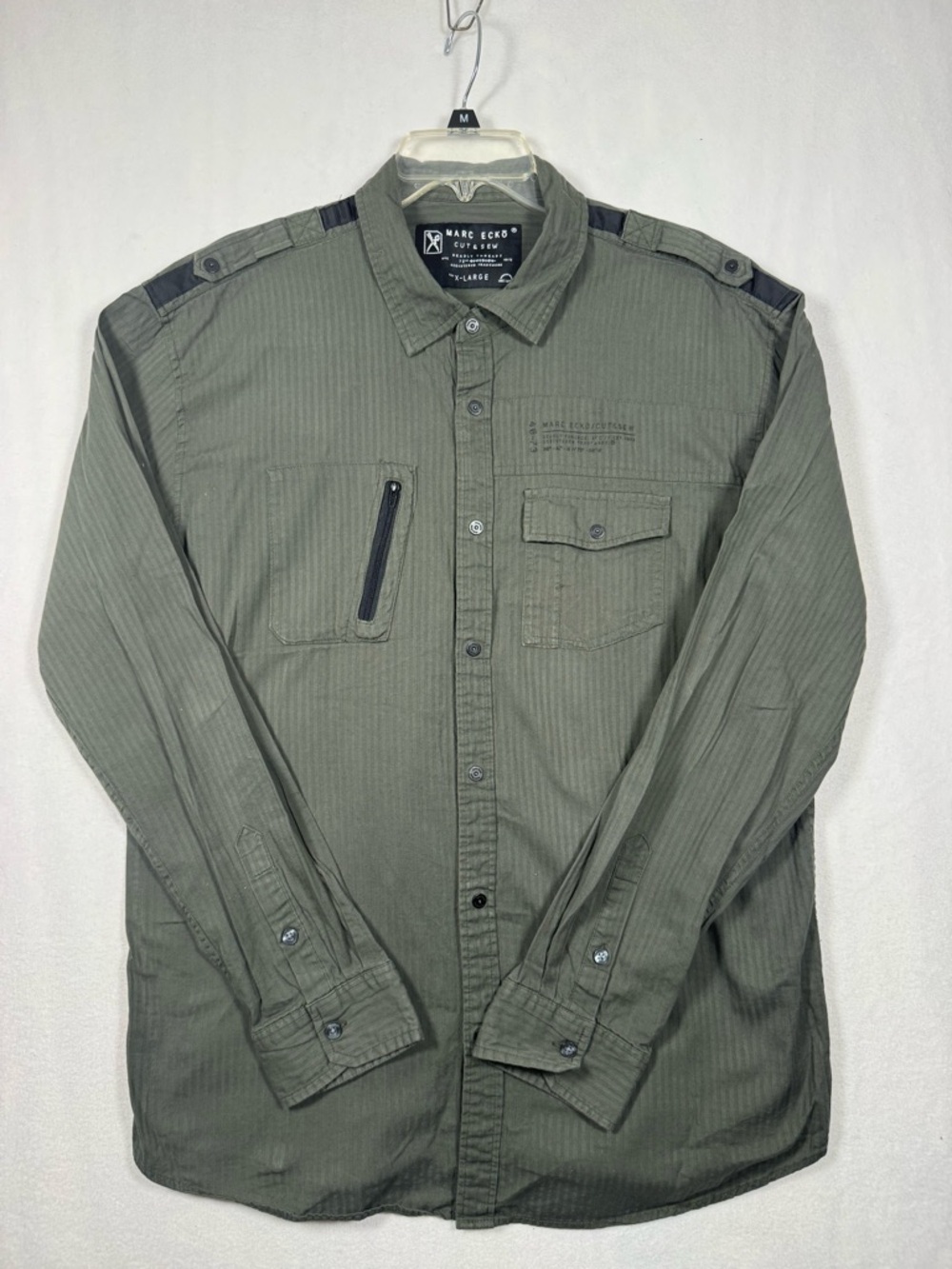 Marc Ecko Olive Green Military-Inspired Button-Front Shirt